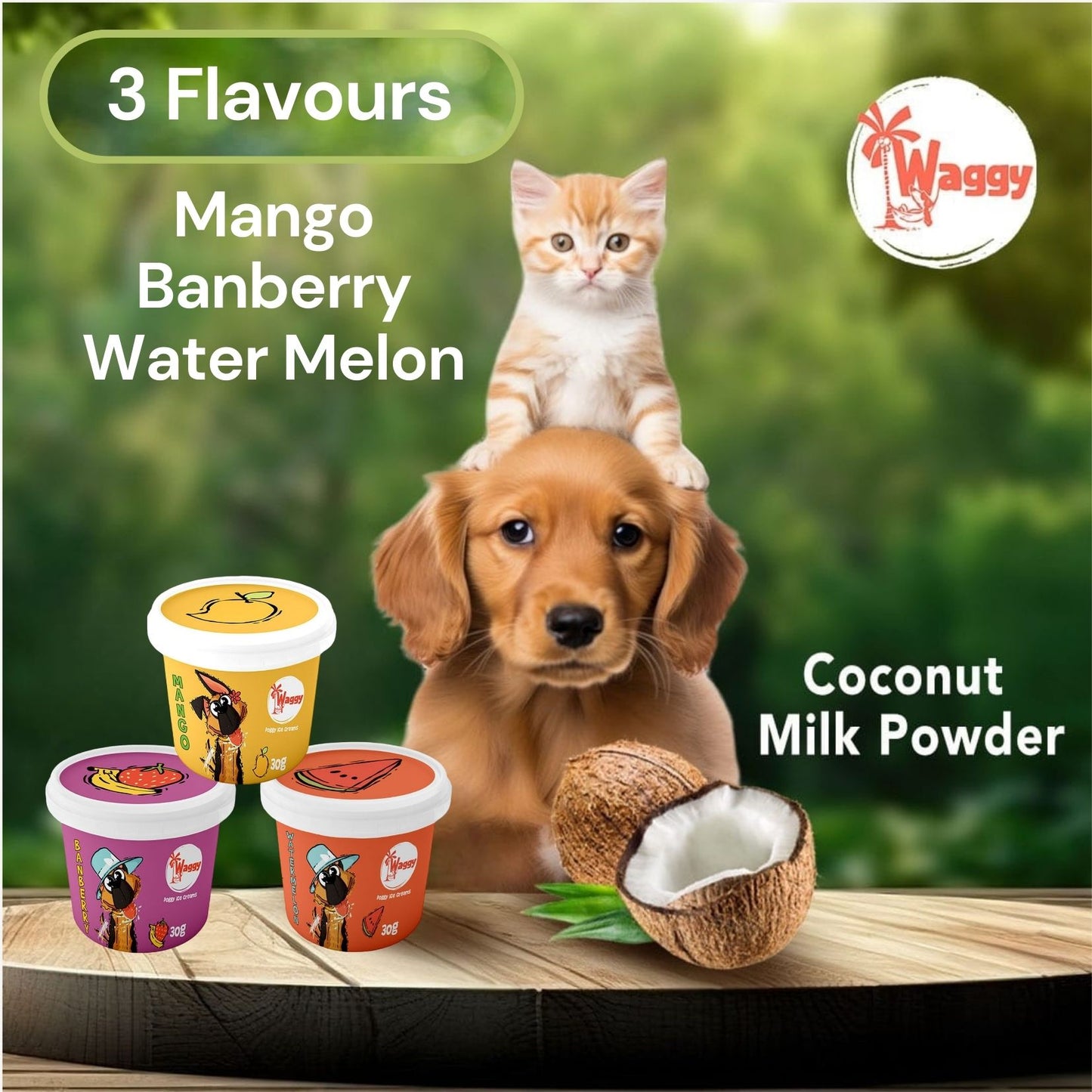 Waggy Zone Ice Cream Treat for Dogs, Puppies & Cats - Instamix, Banberry/Mango/Water Melon Flavour