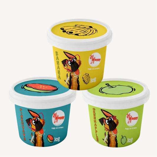 Waggy Zone Ice Cream Treat for Dogs, Puppies & Cats - Instamix, Banana/Green Apple/Pink Guava Flavour