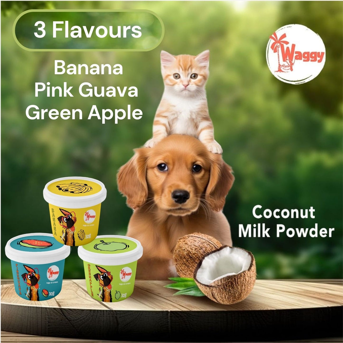 Waggy Zone Ice Cream Treat for Dogs, Puppies & Cats - Instamix, Banana/Green Apple/Pink Guava Flavour