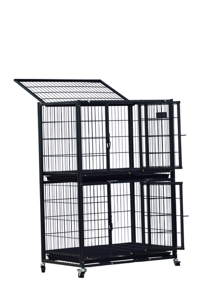 Dog Cage Double Floor Black - Pipe Frame (30")