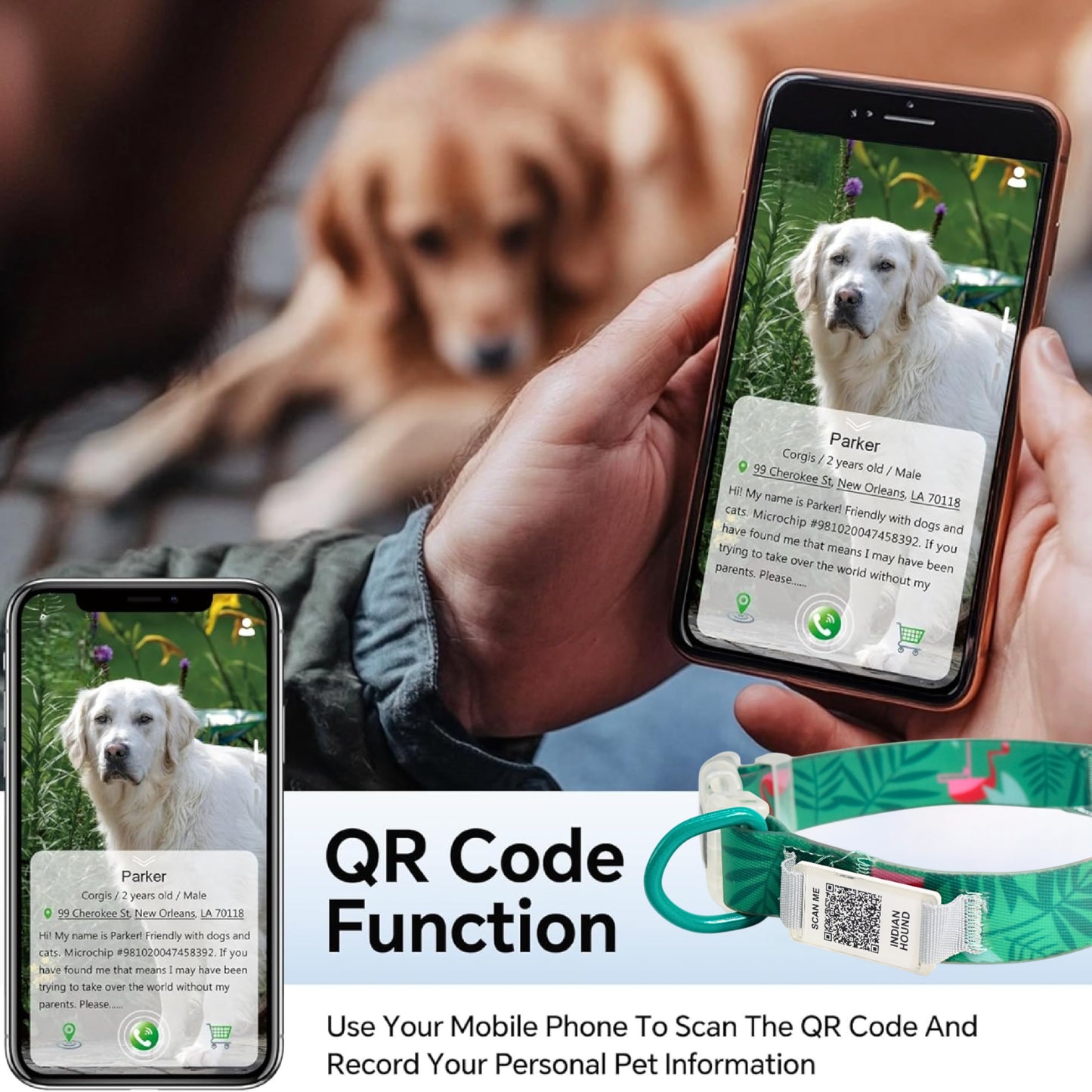 Indian Hound Duratuff Collar (XS - Green)  for Dogs  with QR Tag