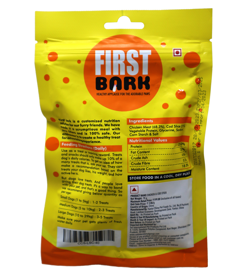 First Bark Chicken & Cod Stick (70 gm)