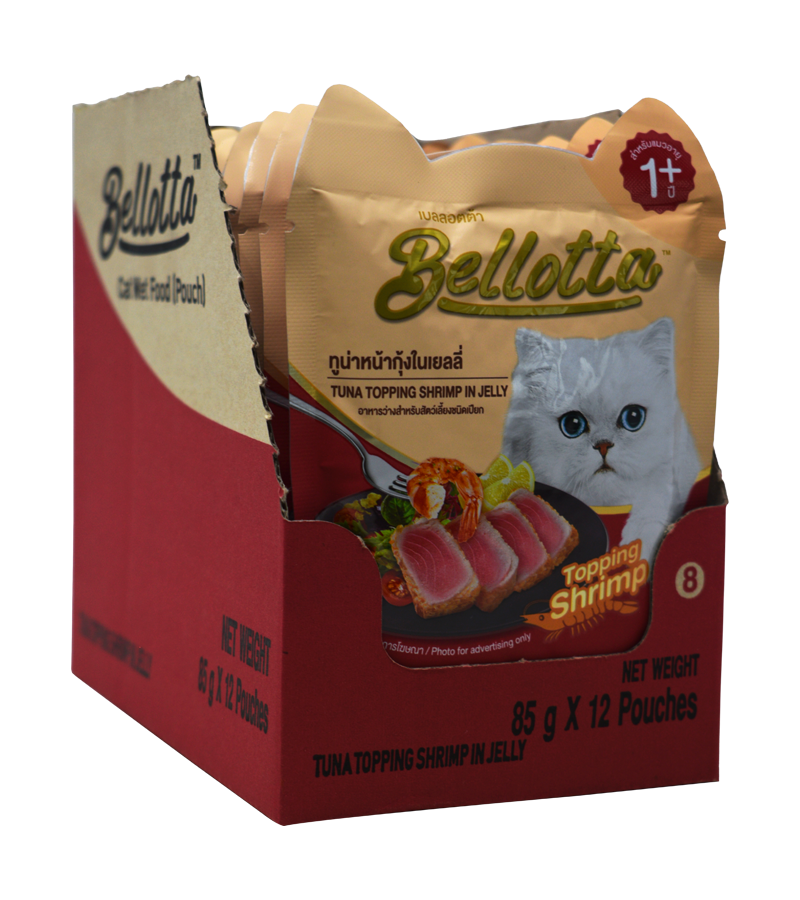 Bellotta Tuna Pouch Shrimp in Jelly (85 gm)  (Pack of 12)