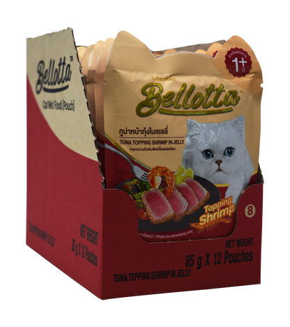 Bellotta Tuna Pouch Shrimp in Jelly (85 gm)  (Pack of 12)