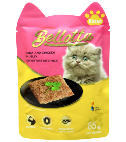 Bellotta Pouch Kittens Tuna & Chicken In Jelly (85 gm)  (Pack of 12)