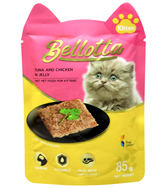 Bellotta Pouch Kittens Tuna & Chicken In Jelly (85 gm)  (Pack of 12)