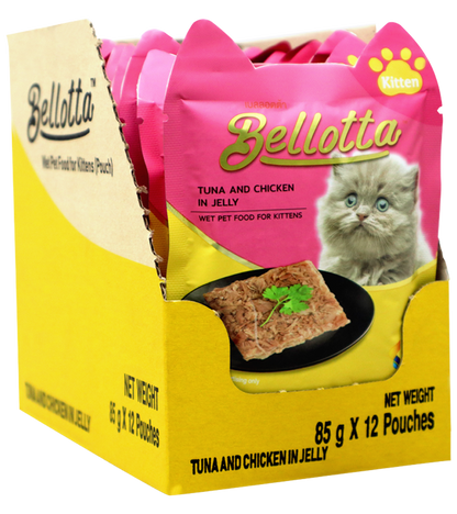 Bellotta Pouch Kittens Tuna & Chicken In Jelly (85 gm)  (Pack of 12)