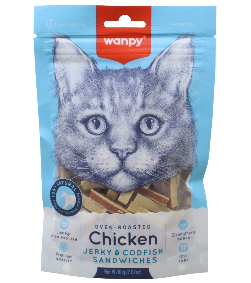 Wanpy Chicken Jerky Codfish Sandwiches Cat Treats