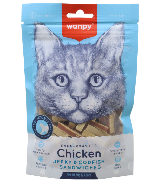 Wanpy Chicken Jerky Codfish Sandwiches Cat Treats