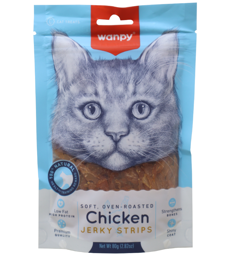 Wanpy Soft Chicken Jerky Strips For Cat Treats