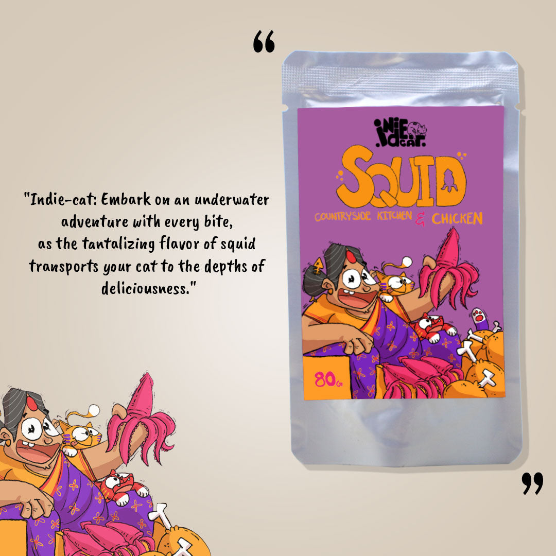 Indie Cat Squid Home-Style Meal 80g, Cat Wet Food - Pack of 5